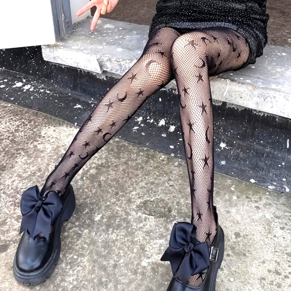 unbranded Accessories - Moon 🌙 & Star 🌟 fishnet tights One size fits most Black